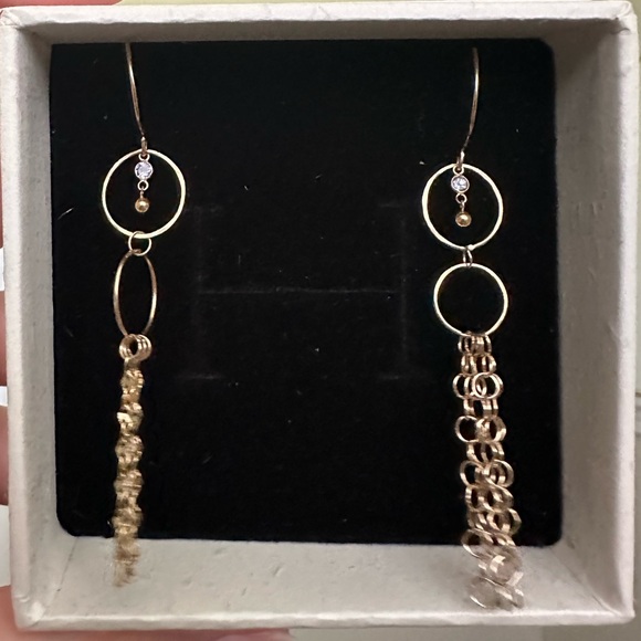 14k Dangle Mismatch Gold Tanzanite Earrings - Picture 2 of 2